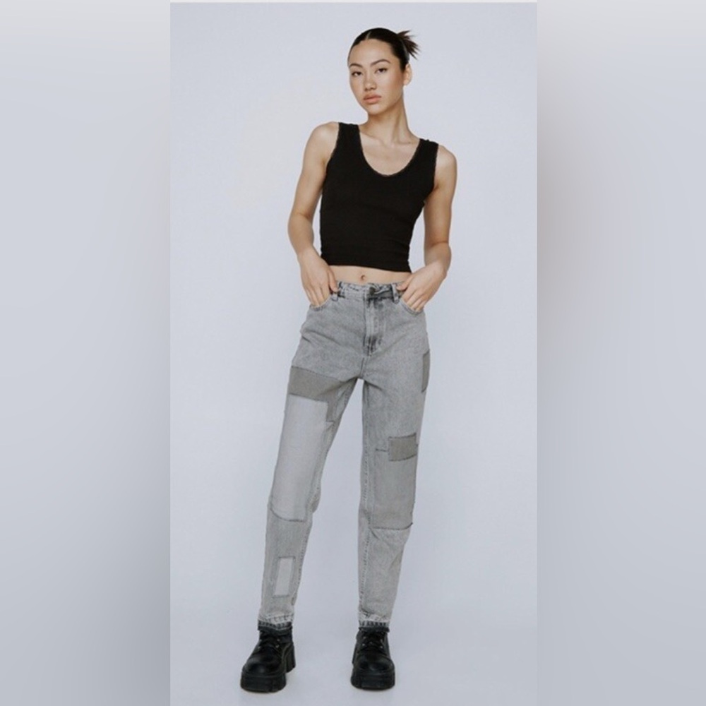 NWT NASTY GAL ORGANIC DENIM PATCHWORK PLUS MOM FIT JEANS Sz 16 US